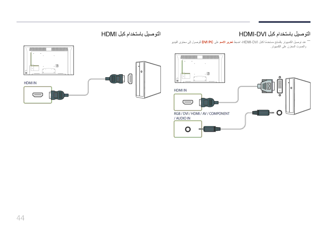 Samsung LH40MDCPLGC/UE, LH40MDCPLGC/HD, LH46MDCPLGC/NG manual Hdmi لبك مادختساب ليصوتلا, رتويبمكلا ىلع نزخملا توصلاو 