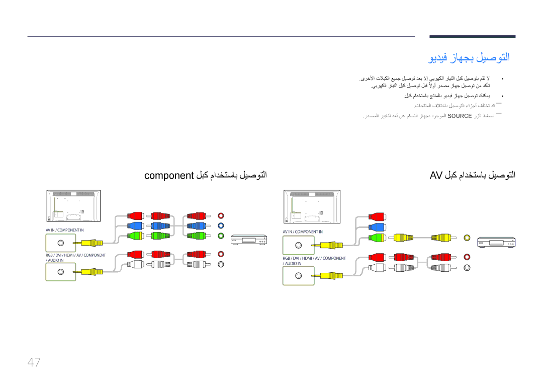 Samsung LH40MDCPLGC/NG, LH40MDCPLGC/HD, LH46MDCPLGC/NG, LH32MDCPLGC/UE ويديف زاهجب ليصوتلا, Component لبك مادختساب ليصوتلا 