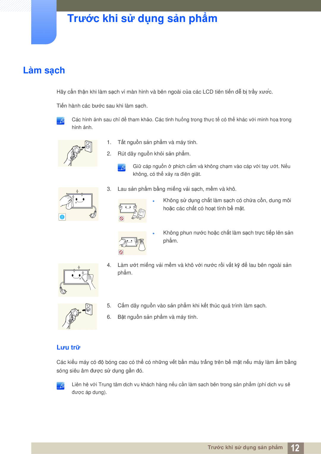 Samsung LH32MEBPLGC/XY, LH40MEBPLGC/XY, LH46MEBPLGC/XY, LH55MEBPLGC/XY, LH55MEBPLGC/XS, LH55UEAPLGC/XY manual Làm sạch, Lưu trữ 