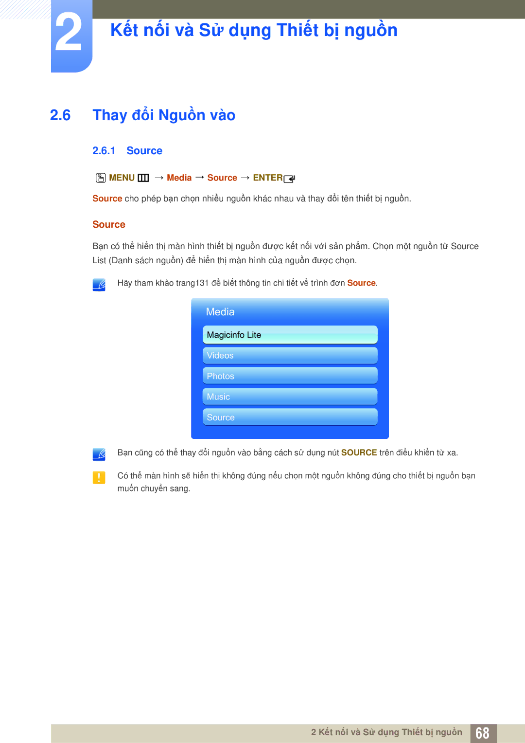 Samsung LH32MEBPLGC/XY, LH40MEBPLGC/XY, LH46MEBPLGC/XY, LH55MEBPLGC/XY Thay đổi Nguồn vào, Menu m Media Source Enter 
