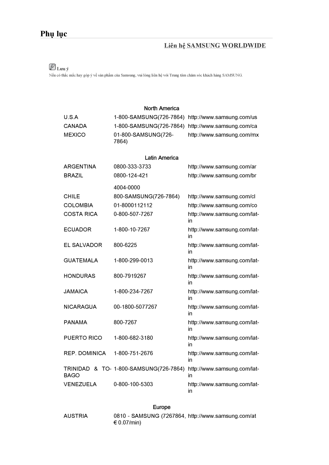 Samsung LH40MGPLBC/XV, LH40MGTLBC/XV, LH46MGPLBC/XV, LH46MGTLBC/XV manual Phụ lục, Lưu ý 