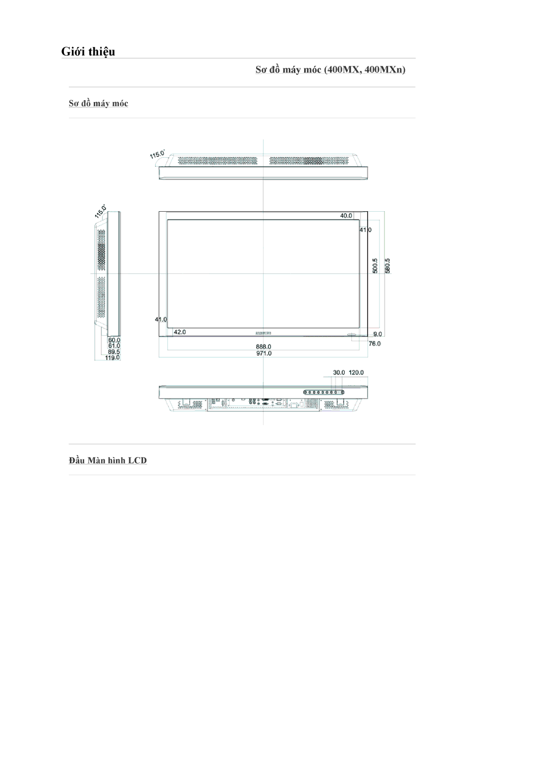 Samsung LH46MGPLBC/XV, LH40MGPLBC/XV, LH40MGTLBC/XV manual Sơ đồ máy móc 400MX, 400MXn, Sơ đồ máy móc Đầu Màn hình LCD 