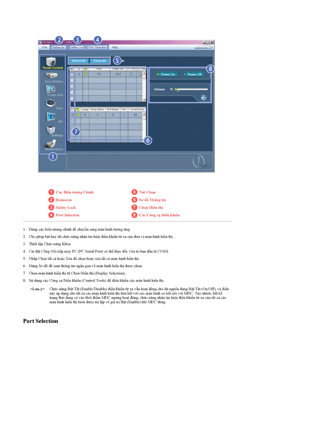 Samsung LH46MGTLBC/XV, LH40MGPLBC/XV, LH40MGTLBC/XV, LH46MGPLBC/XV manual Port Selection 