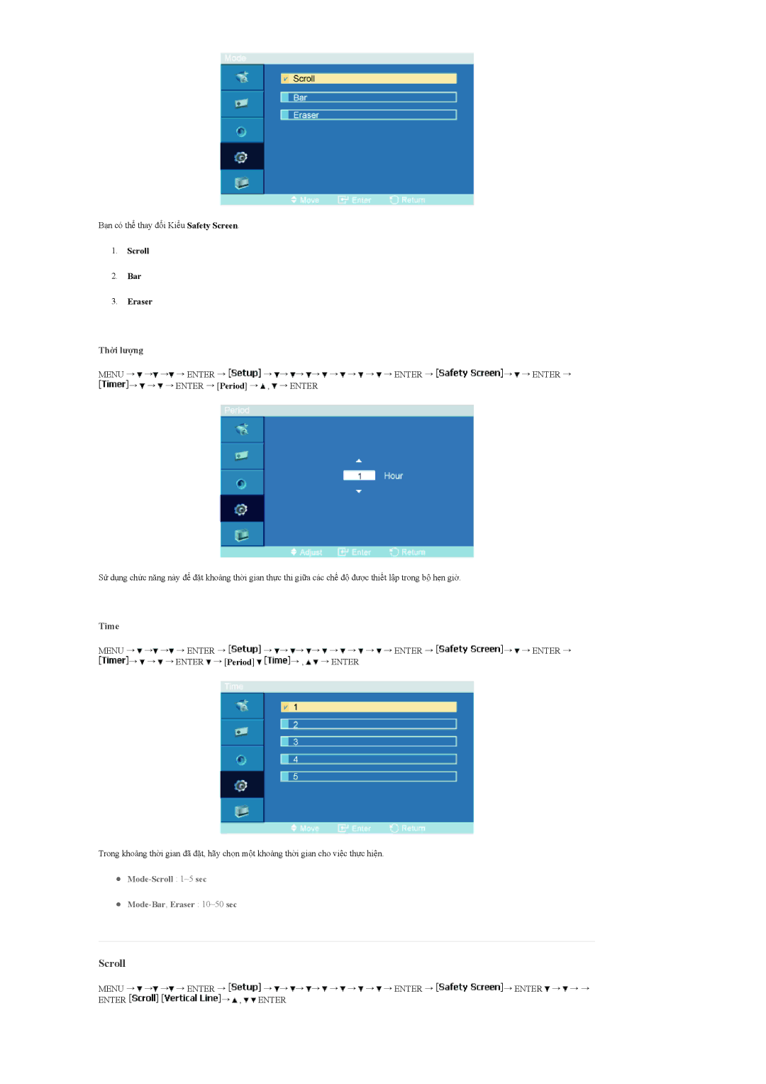 Samsung LH46MGPLBC/XV, LH40MGPLBC/XV, LH40MGTLBC/XV, LH46MGTLBC/XV manual Scroll, Thời lượng 