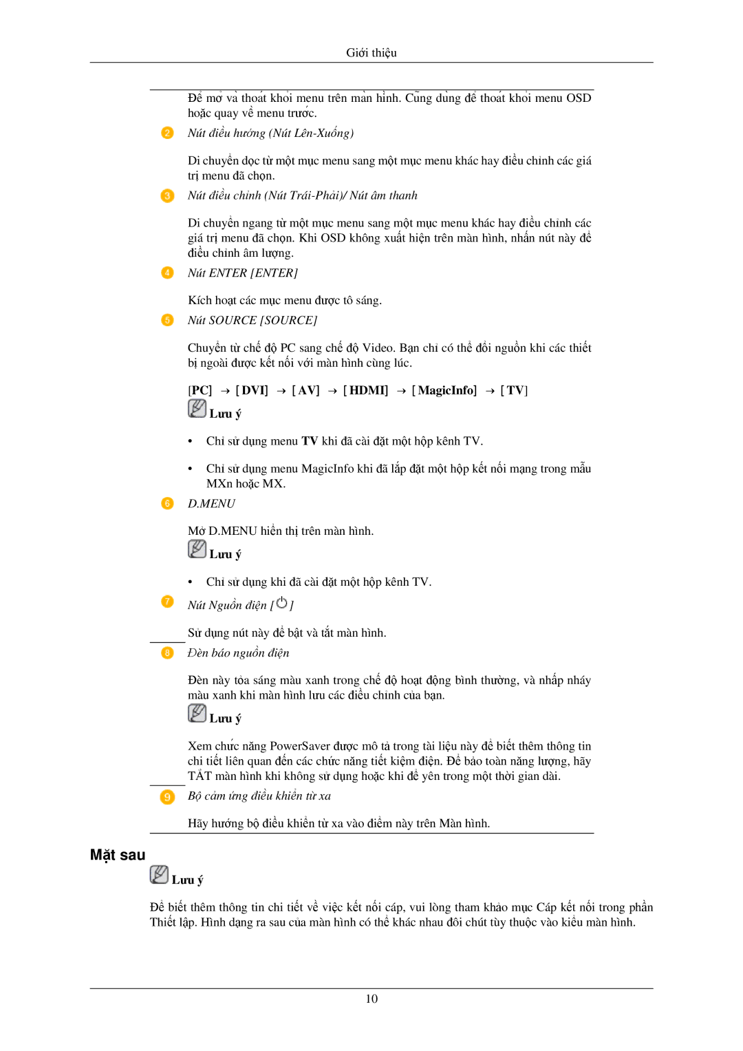 Samsung LH40MGPLBC/XV, LH40MGTLBC/XV, LH46MGPLBC/XV, LH46MGTLBC/XV manual Mặt sau, Menu 