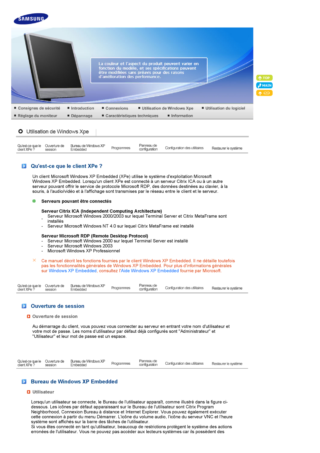 Samsung LH40MGPPBC/EN manual Quest-ce que le client XPe ?, Ouverture de session, Bureau de Windows XP Embedded, Utilisateur 