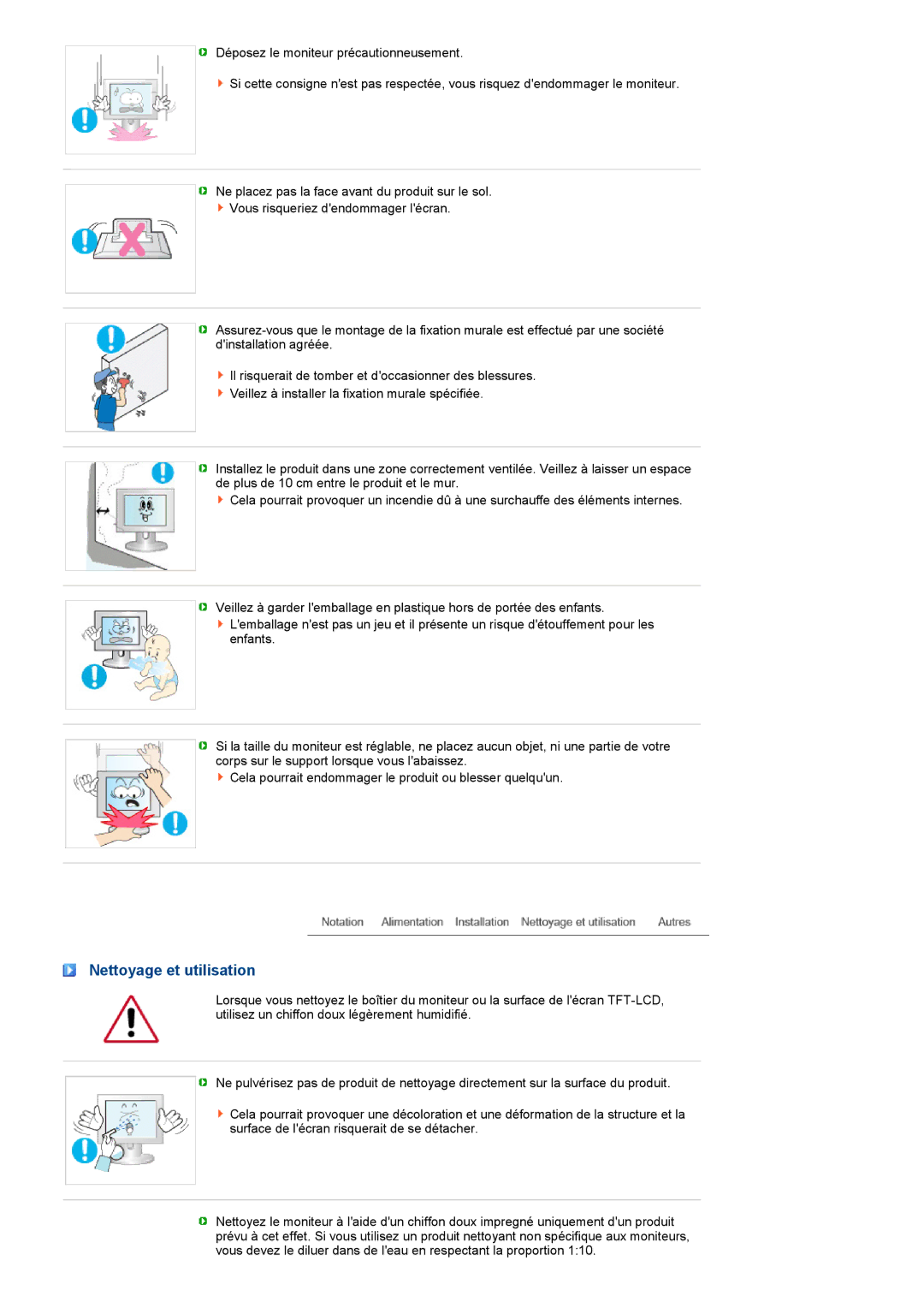 Samsung LF19TPTLSJ/EN, LH40MGPPBC/EN, LH40MGPLBC/EN, LF17TPTLSN/EDC manual Nettoyage et utilisation 