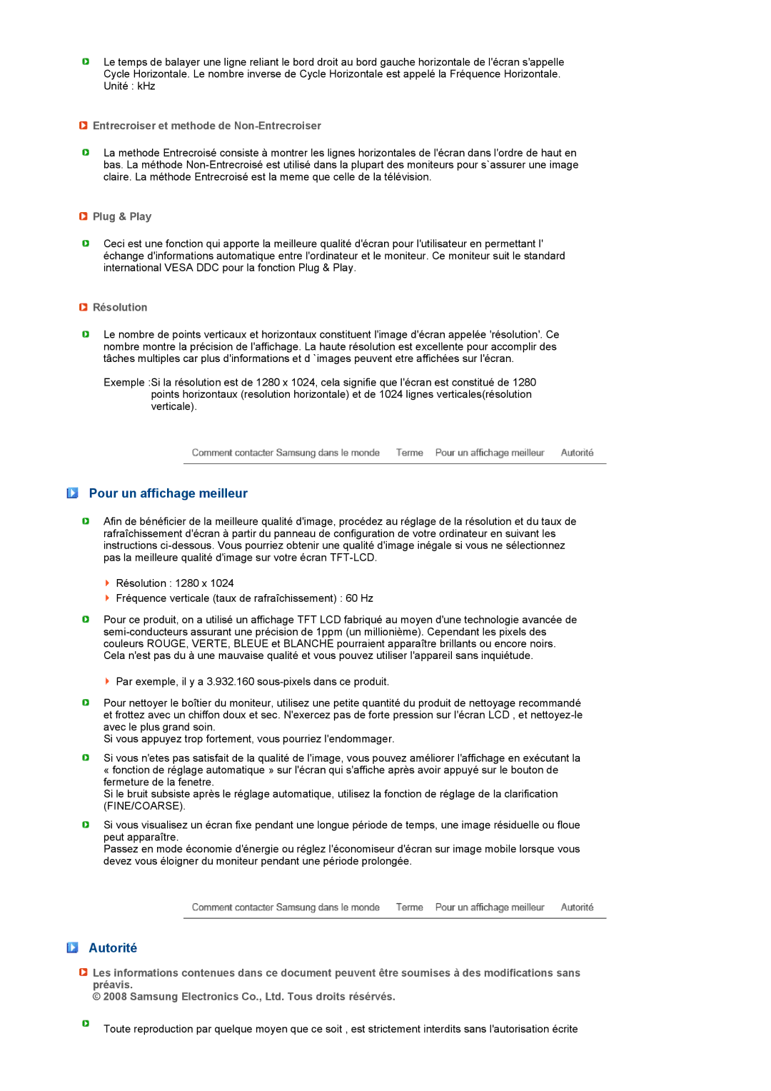 Samsung LF17TPTLSN/EDC Pour un affichage meilleur, Autorité, Entrecroiser et methode de Non-Entrecroiser, Plug & Play 