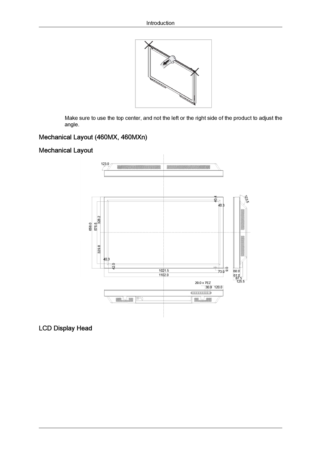 Samsung LH46MGTLBC/EN, LH40MGPPBC/EN, LH46MGPLBC/XJ, LH40MGTPBC/XJ manual Mechanical Layout 460MX, 460MXn LCD Display Head 