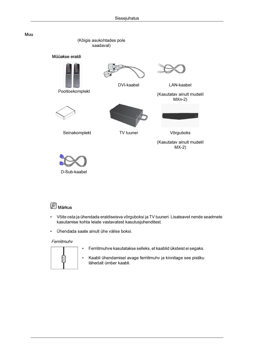 Samsung LH40MGQLBC/EN manual Müüakse eraldi, Ferriitmuhv 