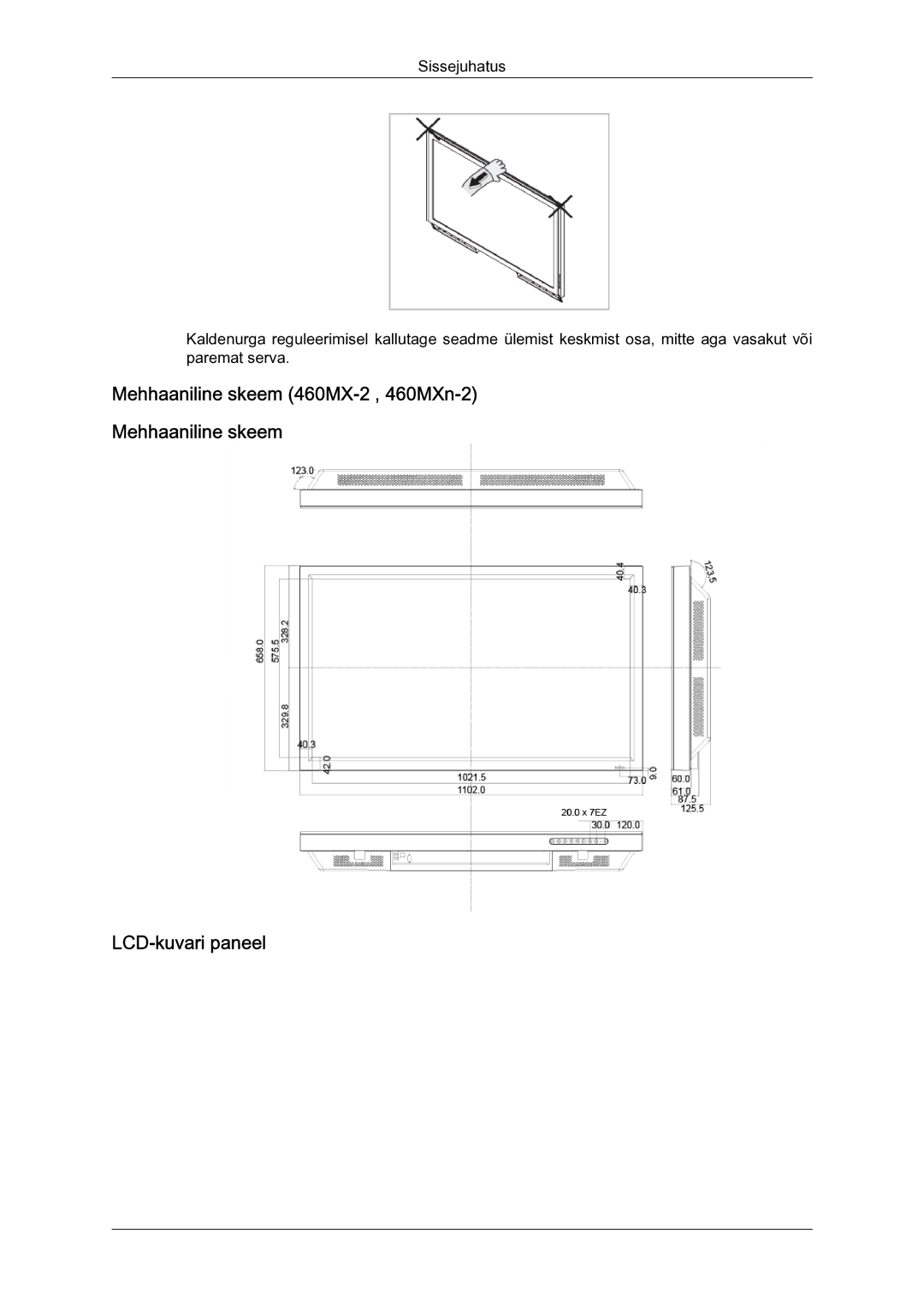 Samsung LH40MGQLBC/EN manual Mehhaaniline skeem 460MX-2 , 460MXn-2 LCD-kuvari paneel 