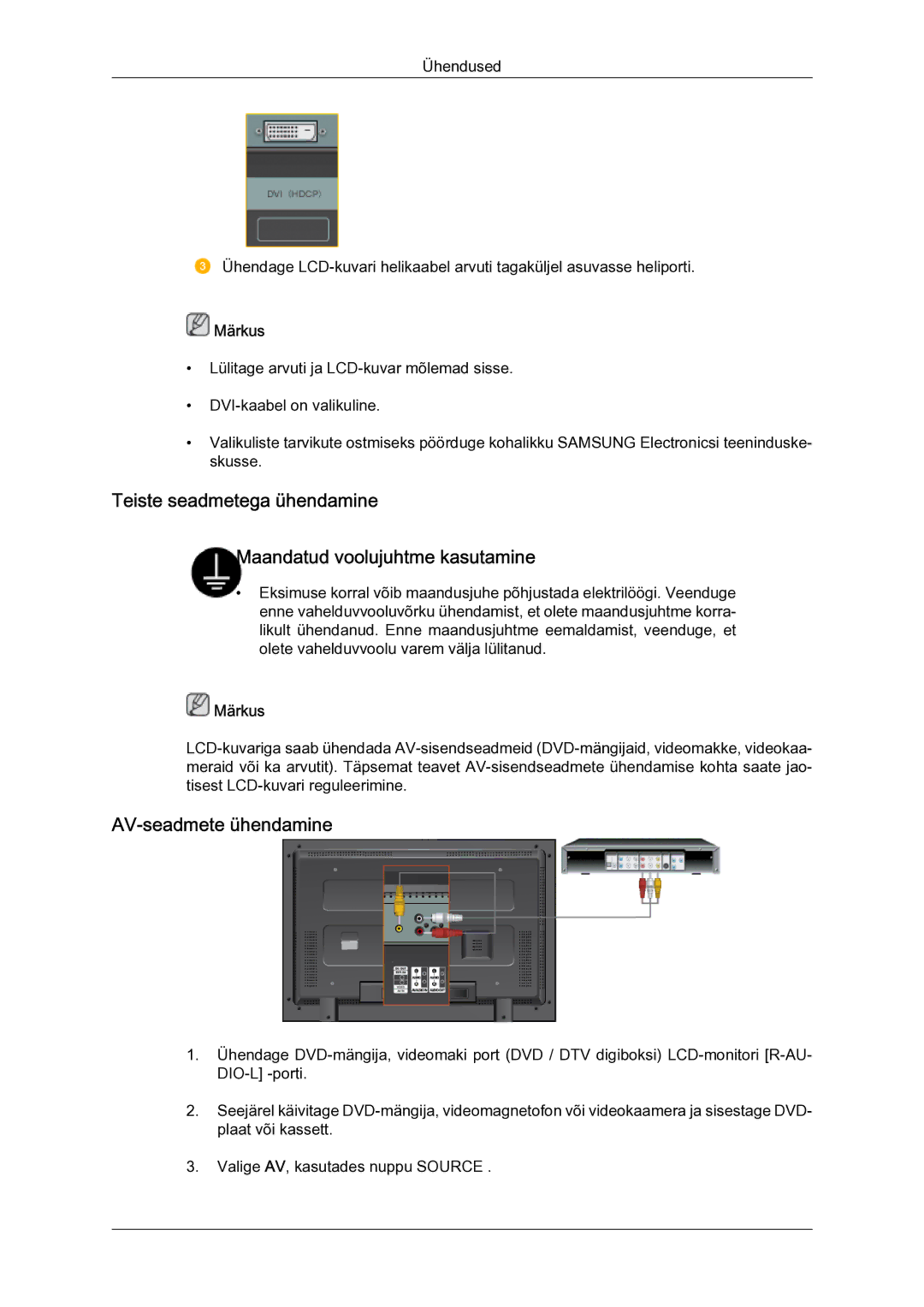 Samsung LH40MGQLBC/EN manual AV-seadmete ühendamine 