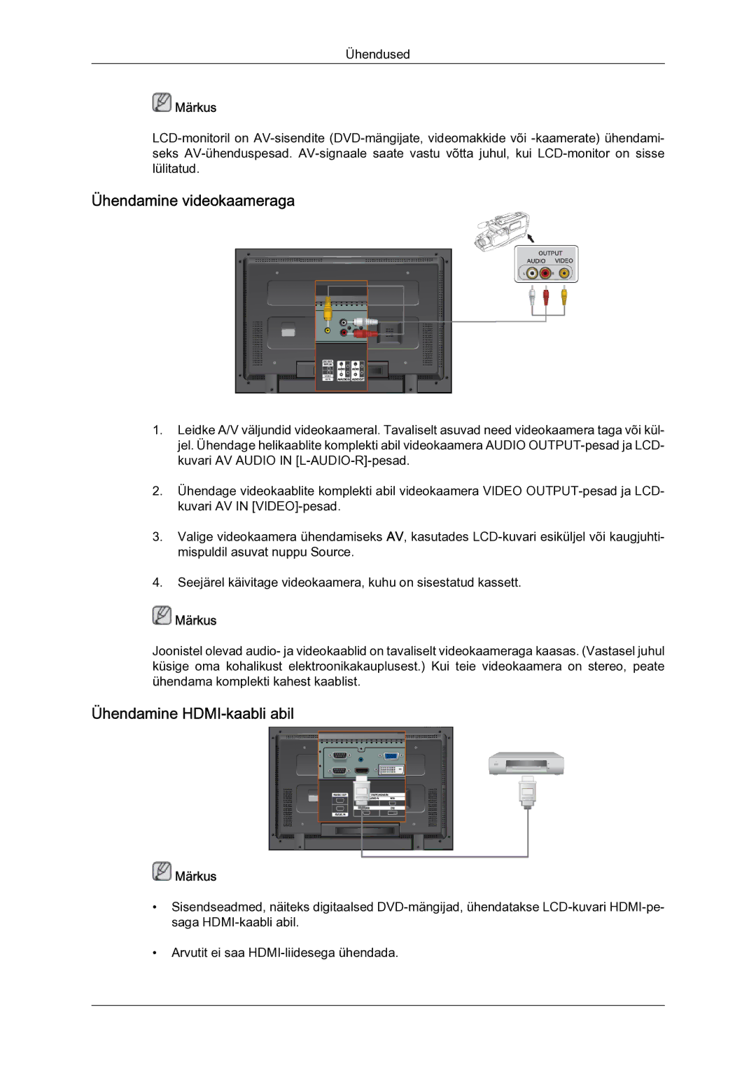 Samsung LH40MGQLBC/EN manual Ühendamine videokaameraga, Ühendamine HDMI-kaabli abil 