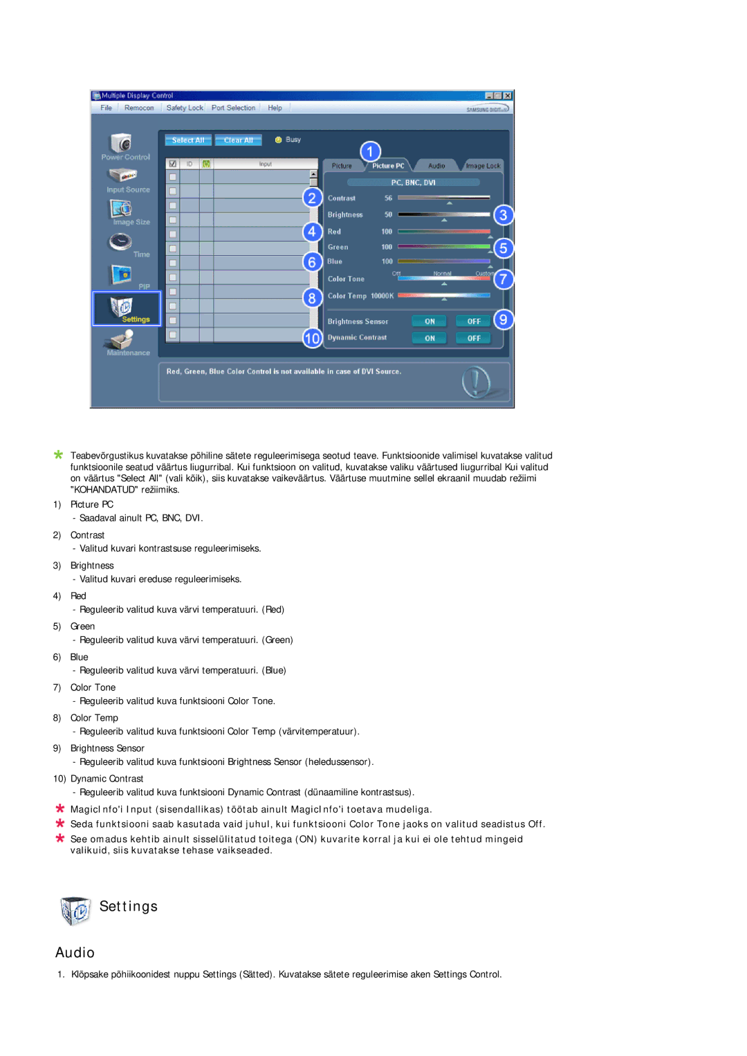 Samsung LH40MGQLBC/EN manual Settings Audio 