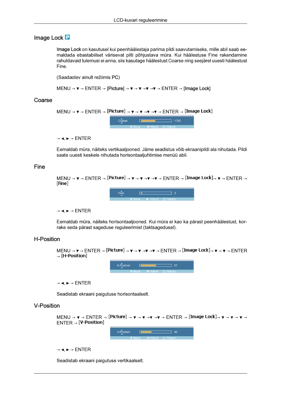 Samsung LH40MGQLBC/EN manual Image Lock, Coarse, Fine, Position 