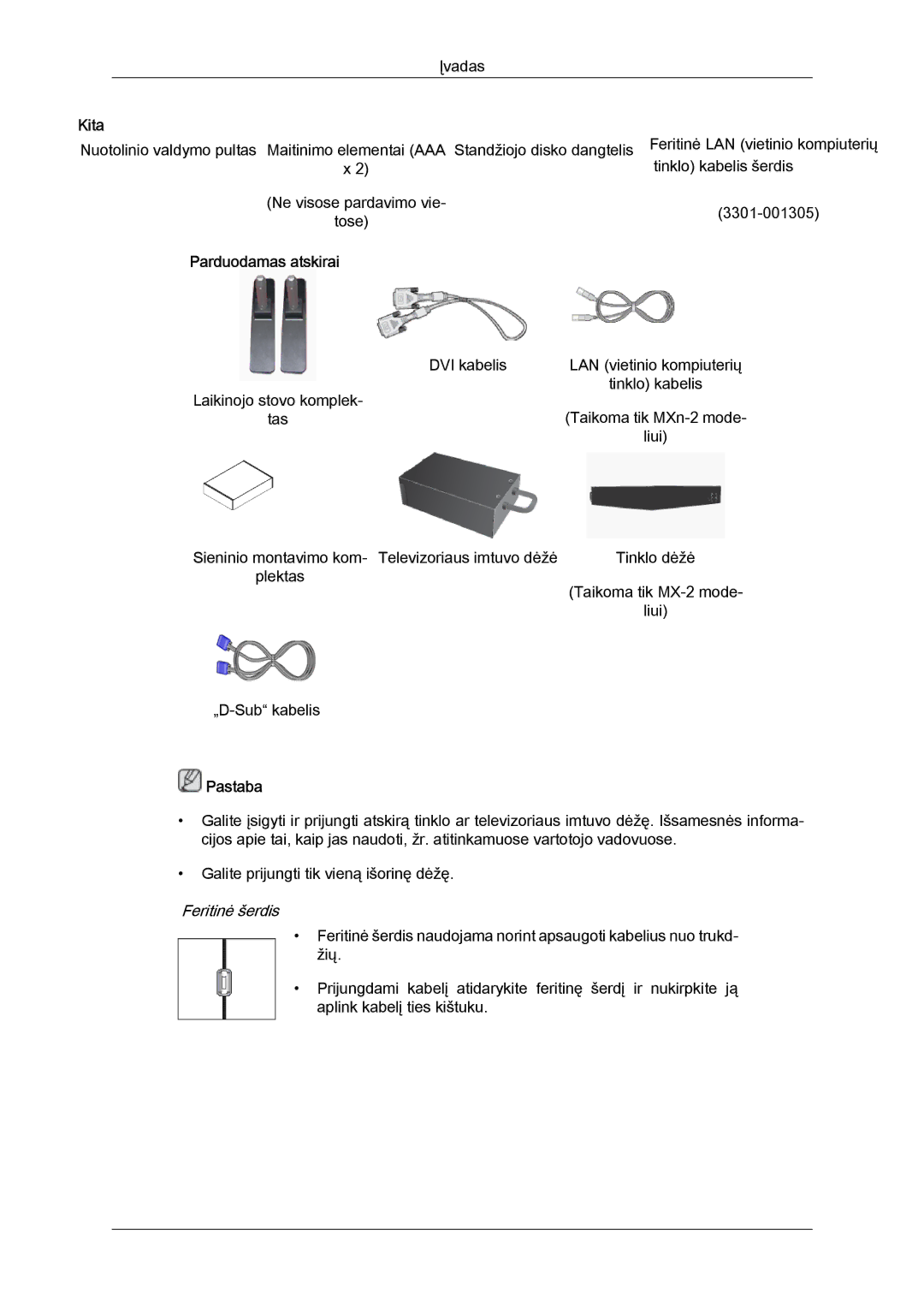 Samsung LH40MGQLBC/EN manual Parduodamas atskirai, Feritinė šerdis 