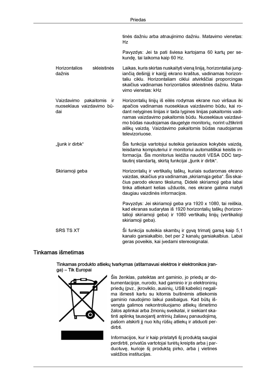 Samsung LH40MGQLBC/EN manual Tinkamas išmetimas 