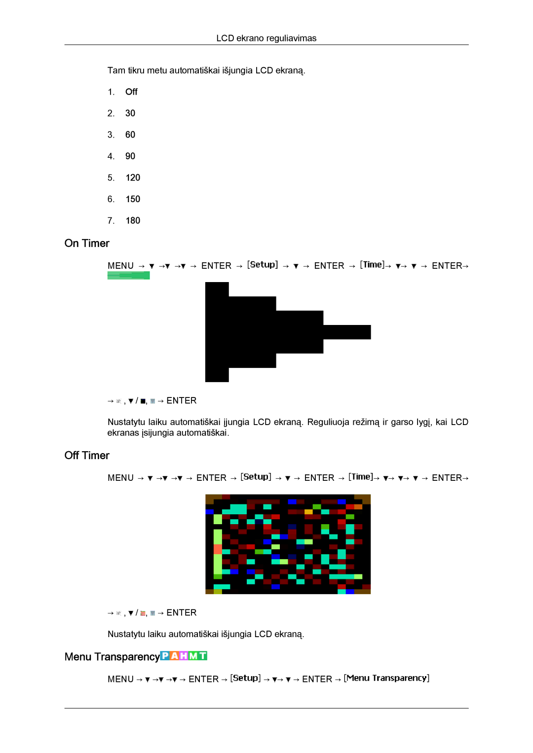 Samsung LH40MGQLBC/EN manual On Timer, Off Timer, Menu Transparency 