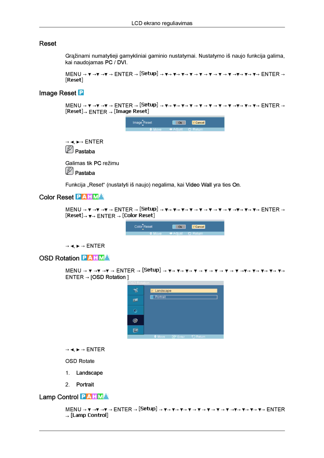 Samsung LH40MGQLBC/EN manual Image Reset, Color Reset, OSD Rotation, Lamp Control 