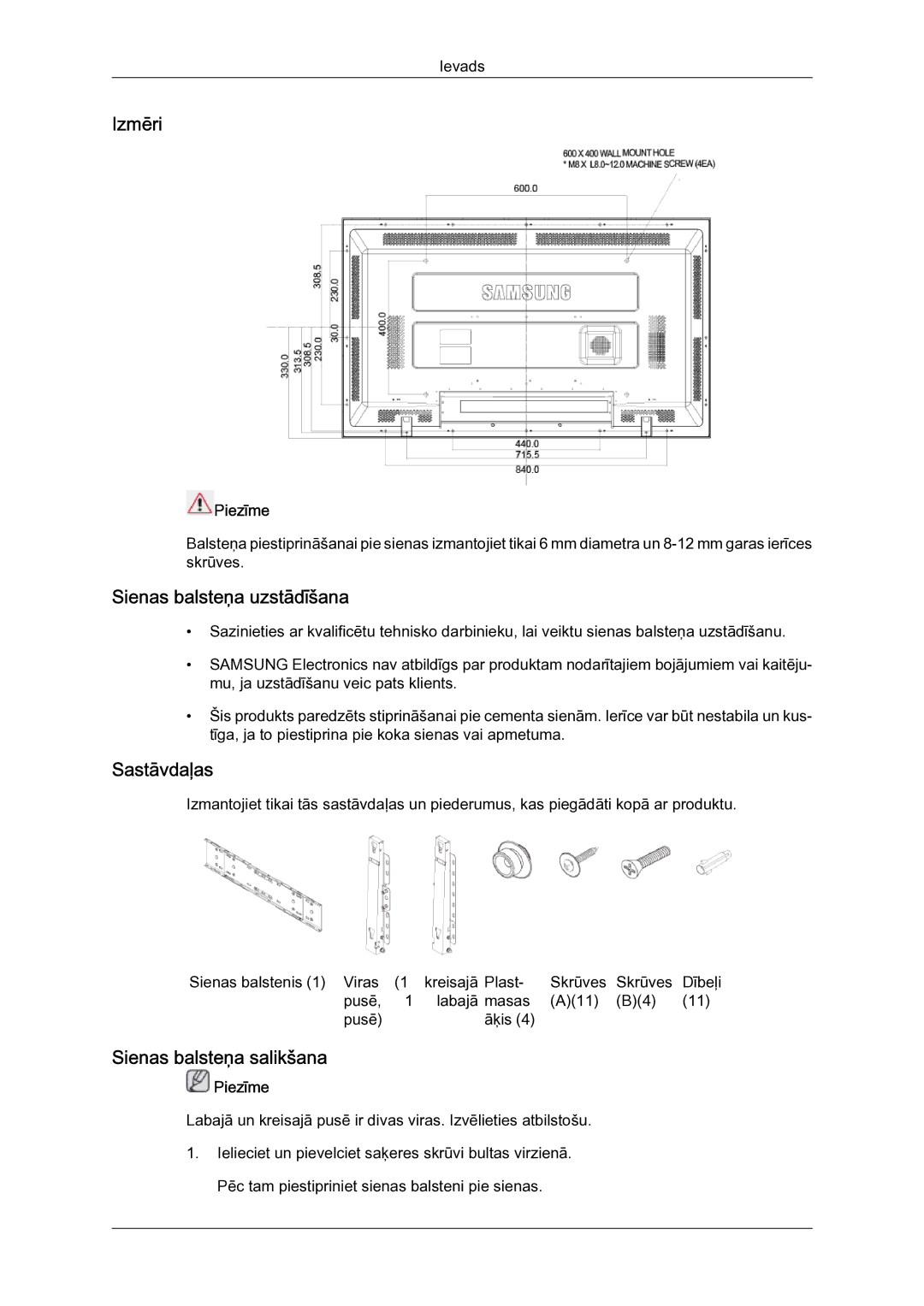 Samsung LH40MGQLBC/EN manual Izmēri 