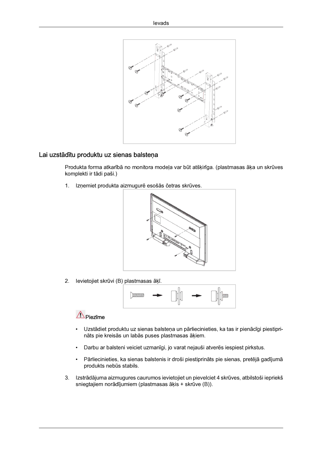 Samsung LH40MGQLBC/EN manual Lai uzstādītu produktu uz sienas balsteņa 