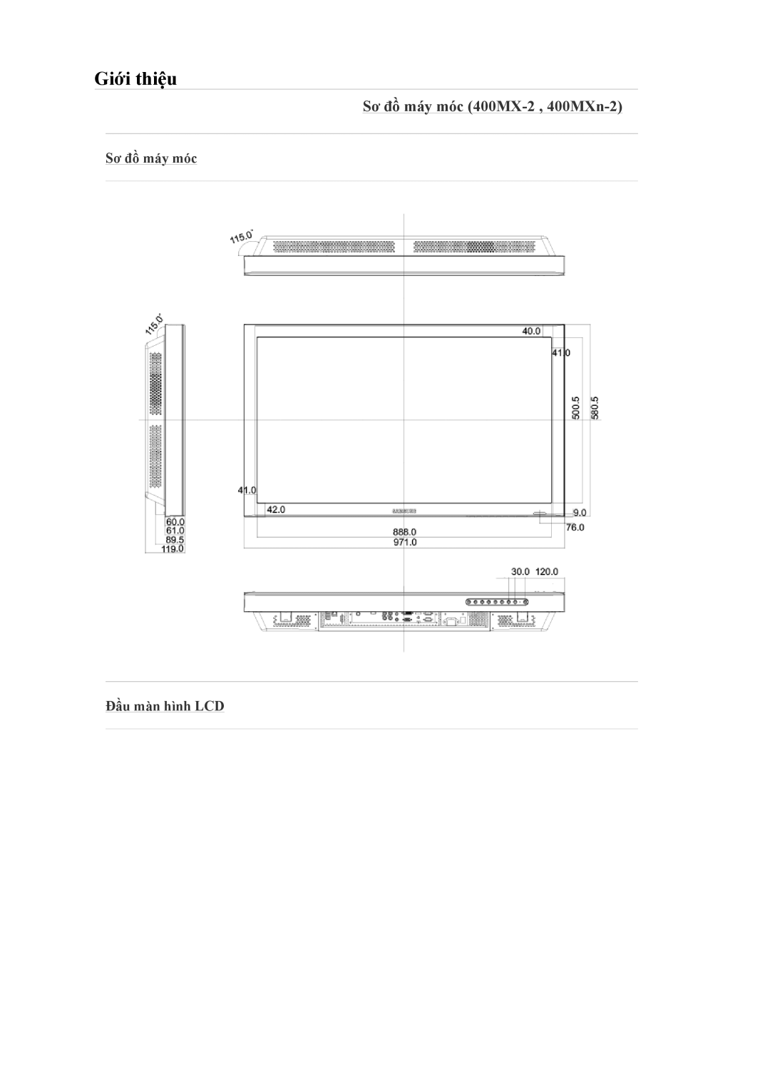 Samsung LH46MGQLBC/XT, LH40MGQLBC/XY, LH46MGULBC/XY manual Sơ đồ máy móc 400MX-2 , 400MXn-2, Sơ đồ máy móc Đầu màn hình LCD 