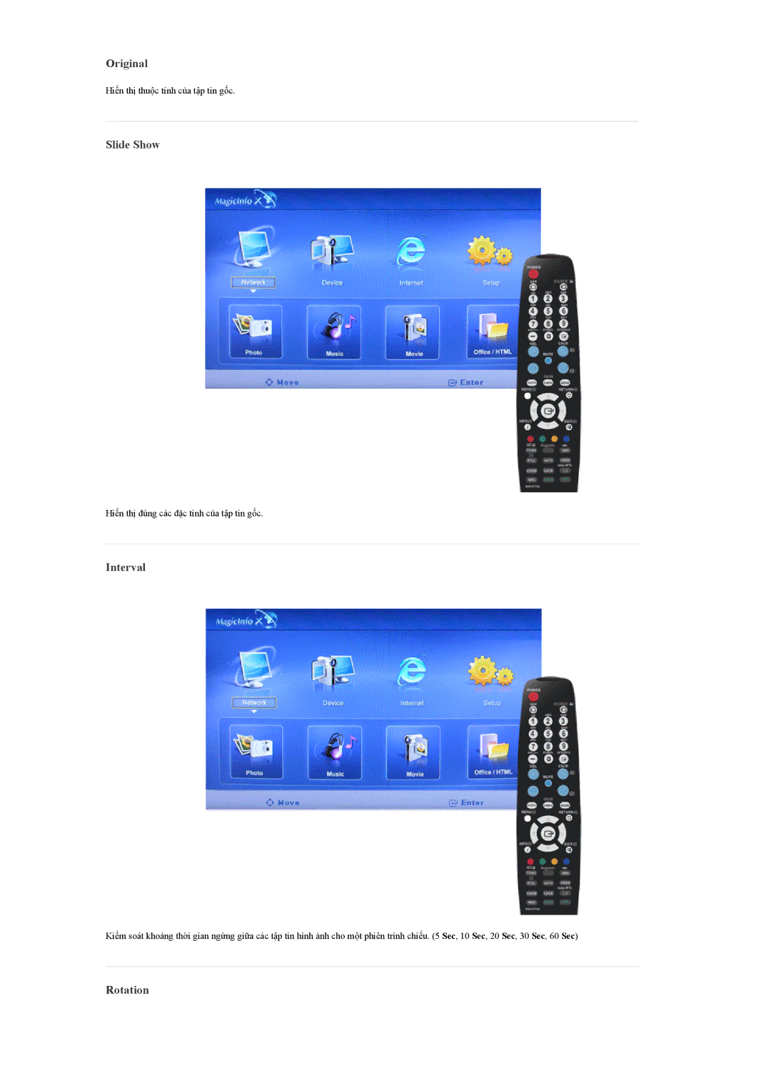 Samsung LH46MGULBC/XY, LH40MGQLBC/XY, LH46MGQLBC/XY, LH40MGULBC/XY, LH40MGQLBC/XV Original, Slide Show, Interval, Rotation 