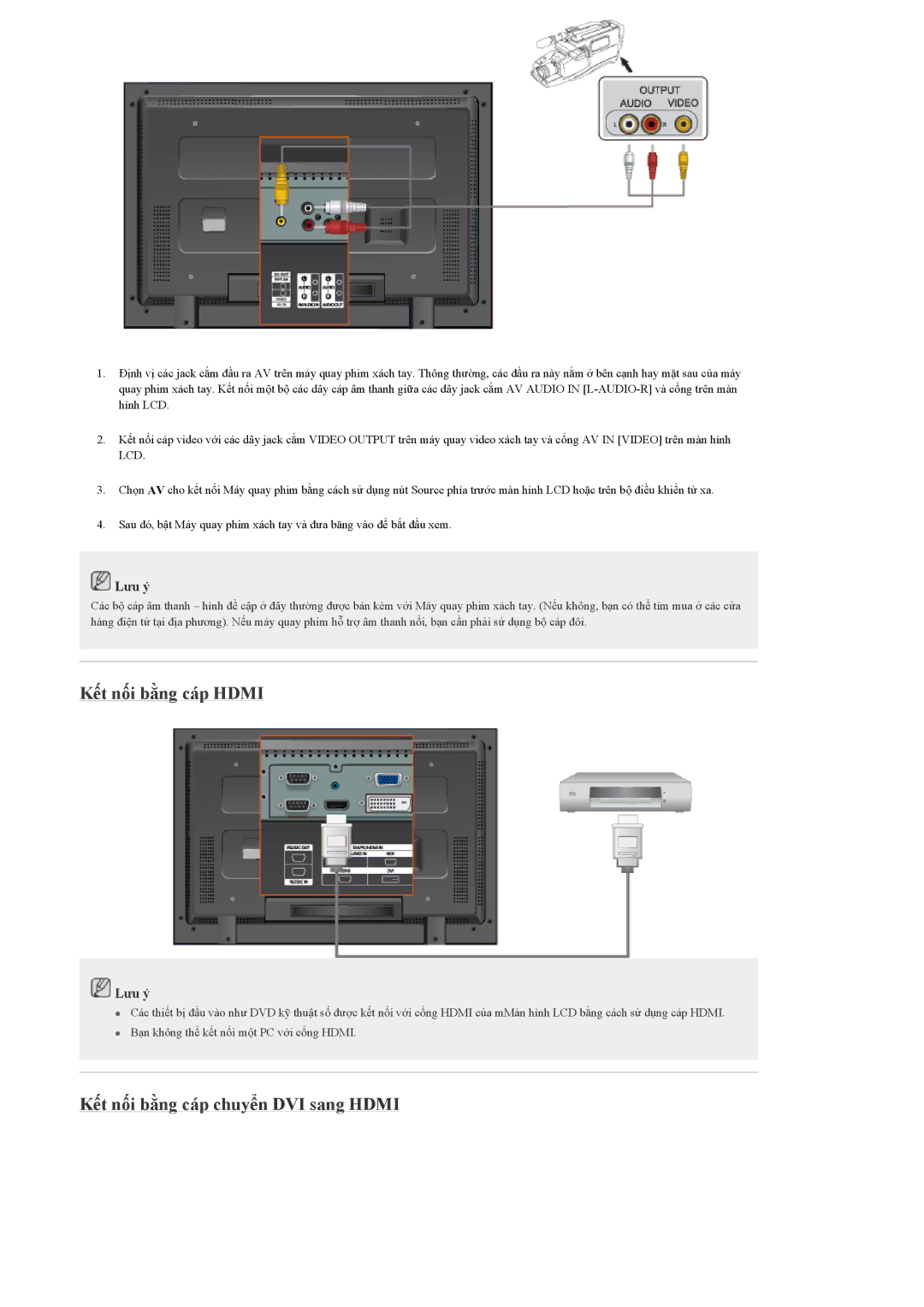 Samsung LH40MGULBC/XY, LH40MGQLBC/XY, LH46MGULBC/XY manual Kết nối bằng cáp Hdmi, Kết nối bằng cáp chuyển DVI sang Hdmi 