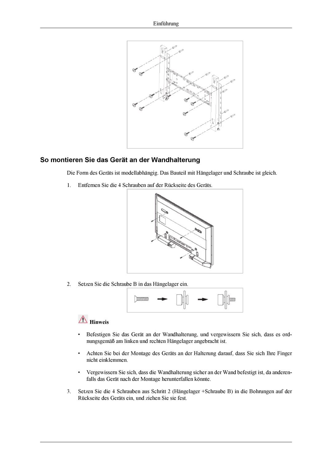 Samsung LH46MGTLGD/EN, LH40MGTLGD/EN manual So montieren Sie das Gerät an der Wandhalterung 