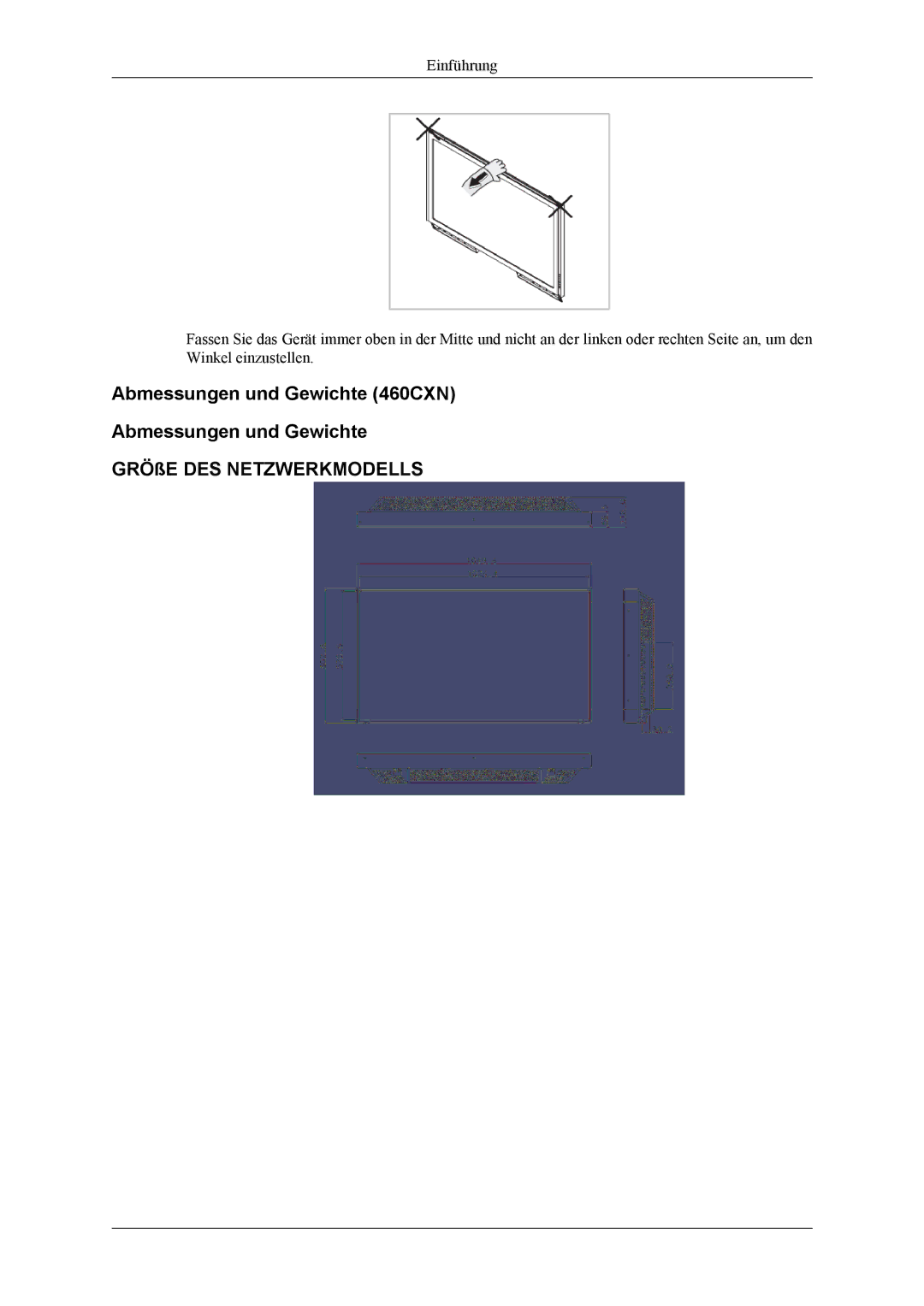 Samsung LH46MGTLGD/EN, LH40MGTLGD/EN manual Abmessungen und Gewichte 460CXN GRÖßE DES Netzwerkmodells 