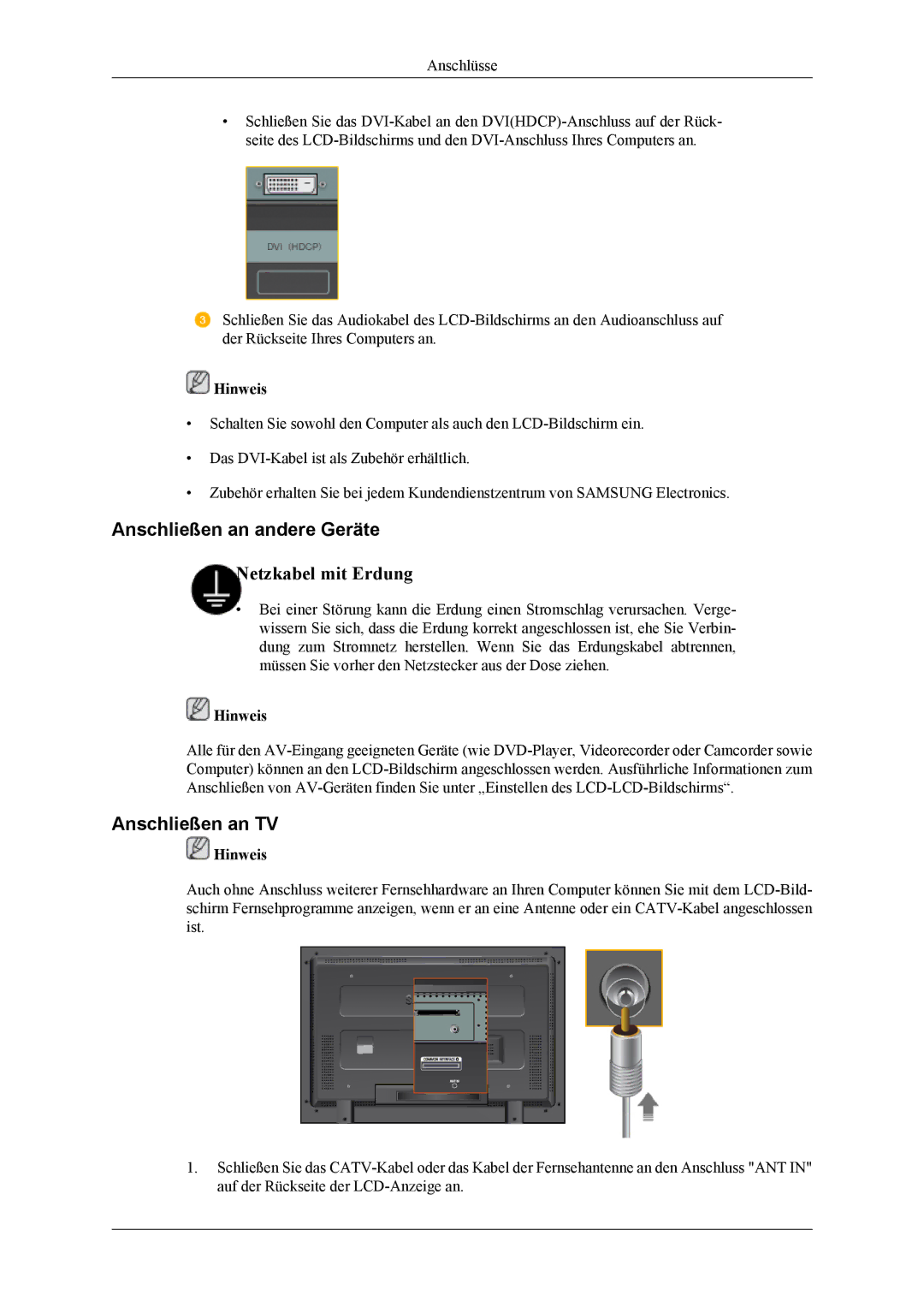 Samsung LH40MGTLGD/EN, LH46MGTLGD/EN manual Anschließen an andere Geräte, Anschließen an TV 