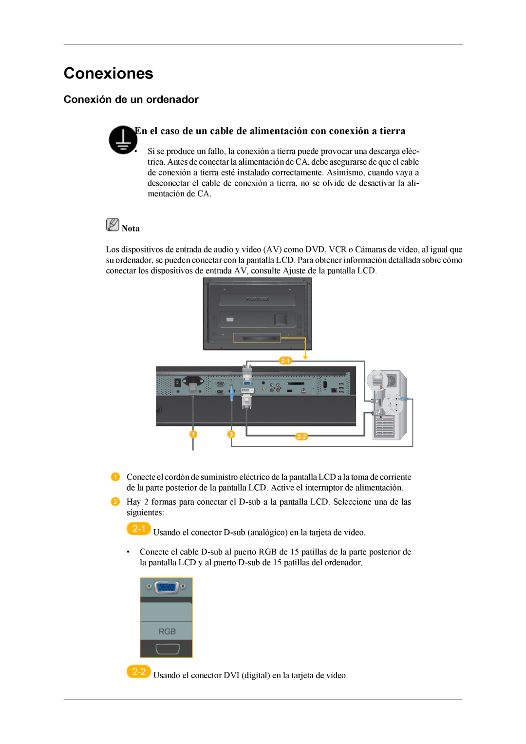 Samsung LH46MGTLGD/EN, LH40MGTLGD/EN manual Conexiones, Conexión de un ordenador 