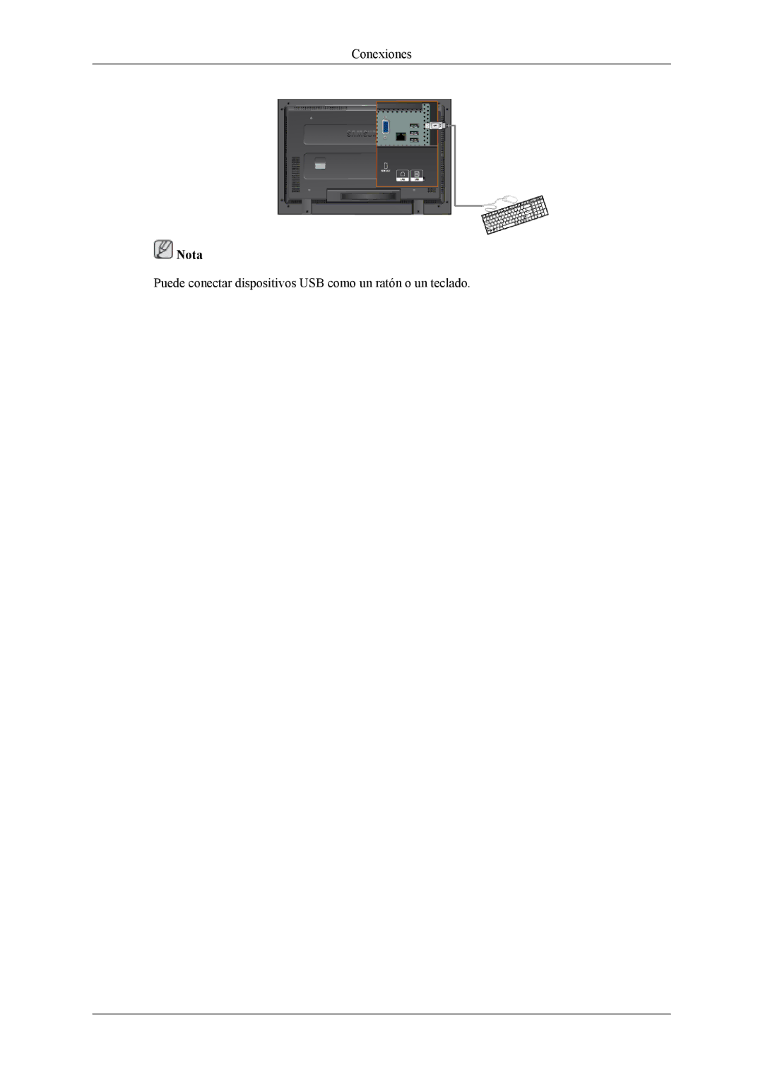 Samsung LH46MGTLGD/EN, LH40MGTLGD/EN manual Puede conectar dispositivos USB como un ratón o un teclado 