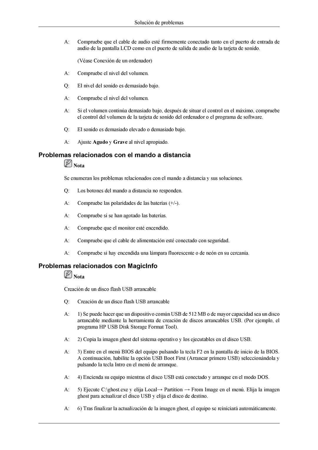 Samsung LH40MGTLGD/EN, LH46MGTLGD/EN Problemas relacionados con el mando a distancia, Problemas relacionados con MagicInfo 