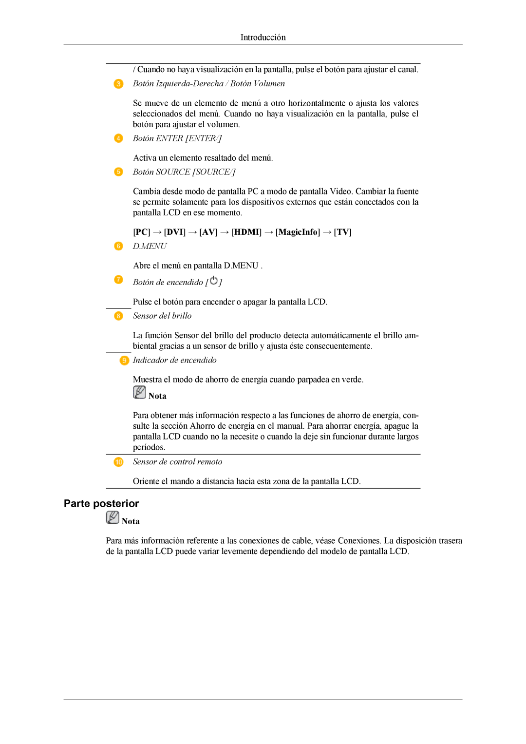 Samsung LH40MGTLGD/EN, LH46MGTLGD/EN manual Parte posterior, Menu 