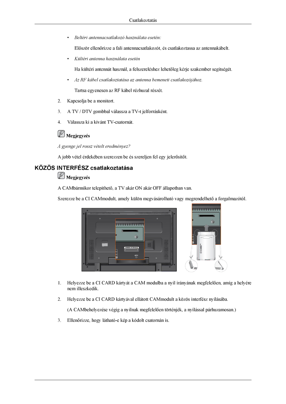 Samsung LH46MGTLGD/EN, LH40MGTLGD/EN manual Közös Interfész csatlakoztatása 