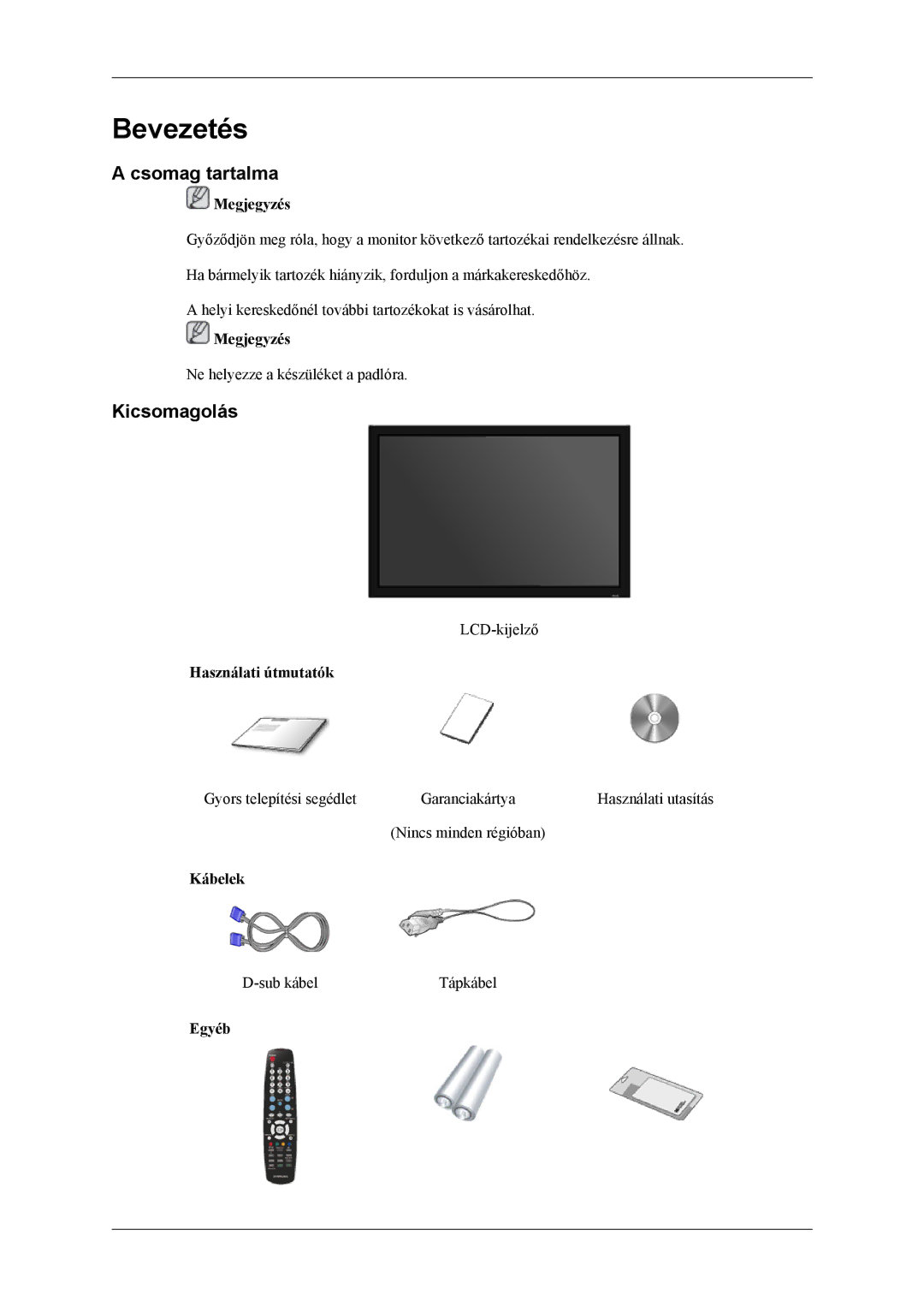 Samsung LH40MGTLGD/EN, LH46MGTLGD/EN manual Csomag tartalma, Kicsomagolás 