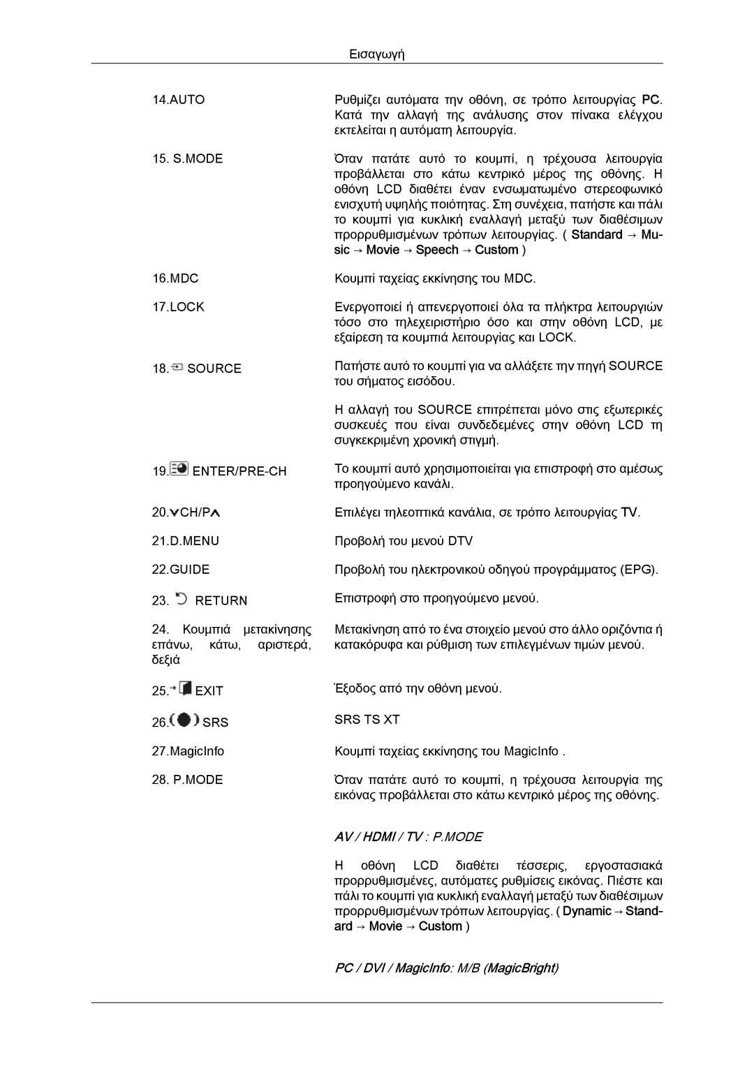 Samsung LH40MGQPBC/EN, LH40MGULBC/EN, LH40MGQLBC/EN, LH46MGQLBC/EN Sic → Movie → Speech → Custom, 21.D.MENU Guide Return 