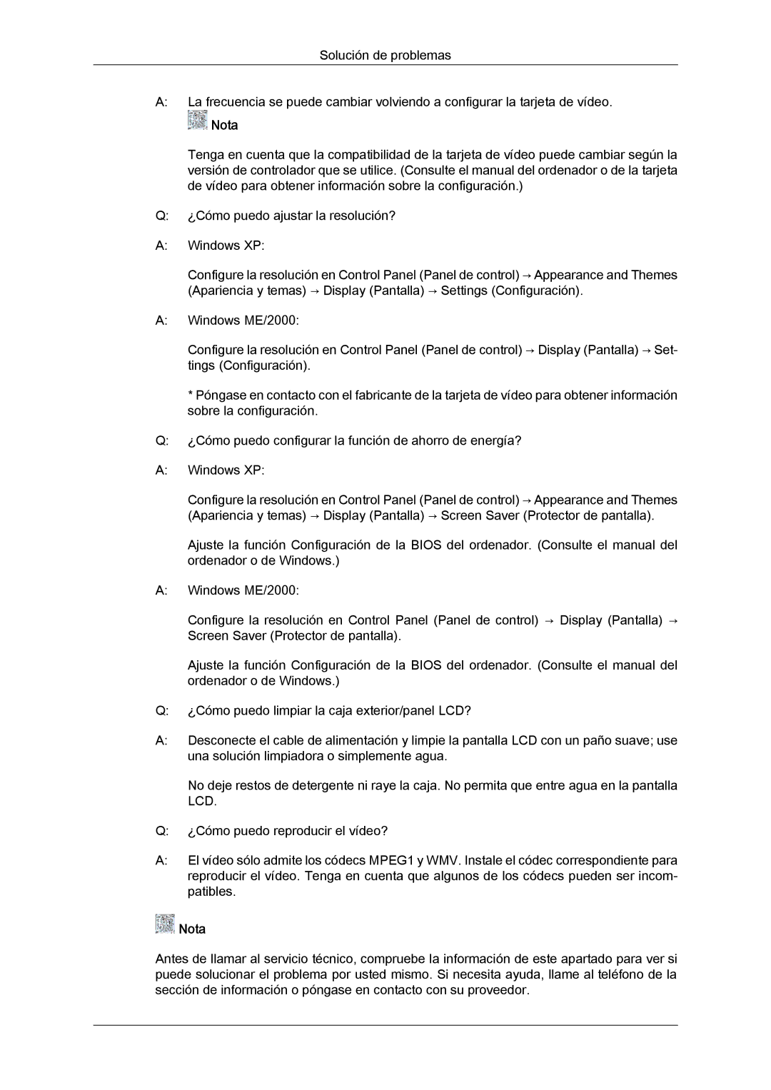 Samsung LH46MGULBC/EN, LH40MGULBC/EN, LH40MGQLBC/EN, LH46MGQLBC/EN, LH40MGULBC/ZB manual Nota 