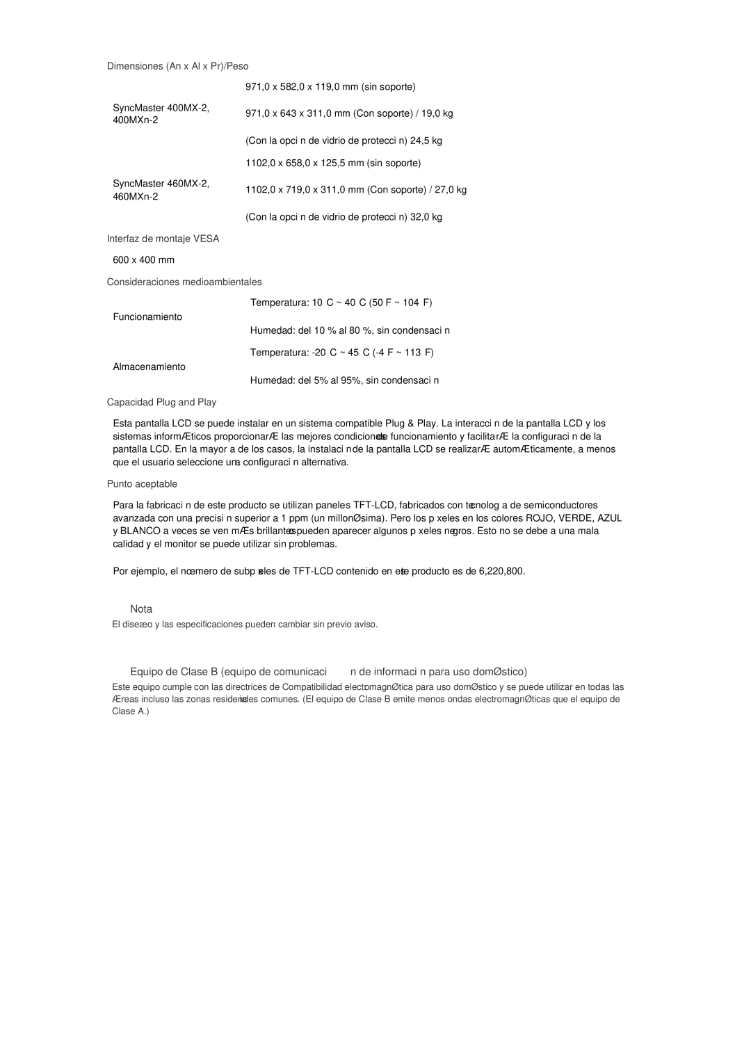 Samsung LH40MGULBC/EN, LH40MGQLBC/EN, LH46MGQLBC/EN, LH46MGULBC/EN, LH40MGULBC/ZB manual Nota 