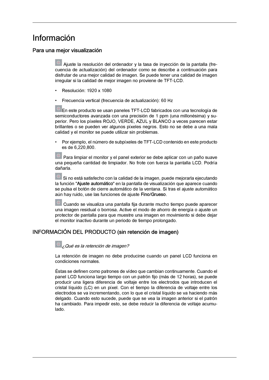 Samsung LH46MGULBC/EN, LH40MGULBC/EN manual Para una mejor visualización, Información DEL Producto sin retención de imagen 