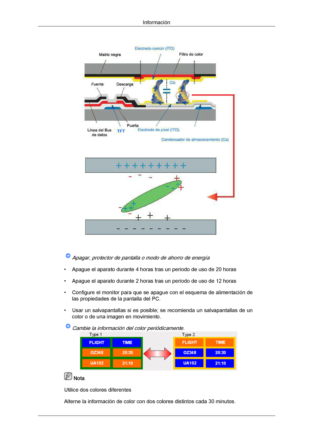 Samsung LH40MGULBC/ZB, LH40MGULBC/EN, LH40MGQLBC/EN, LH46MGQLBC/EN manual Cambie la información del color periódicamente 