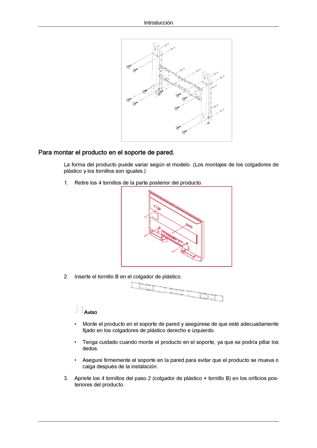 Samsung LH46MGULBC/EN, LH40MGULBC/EN, LH40MGQLBC/EN, LH46MGQLBC/EN manual Para montar el producto en el soporte de pared 