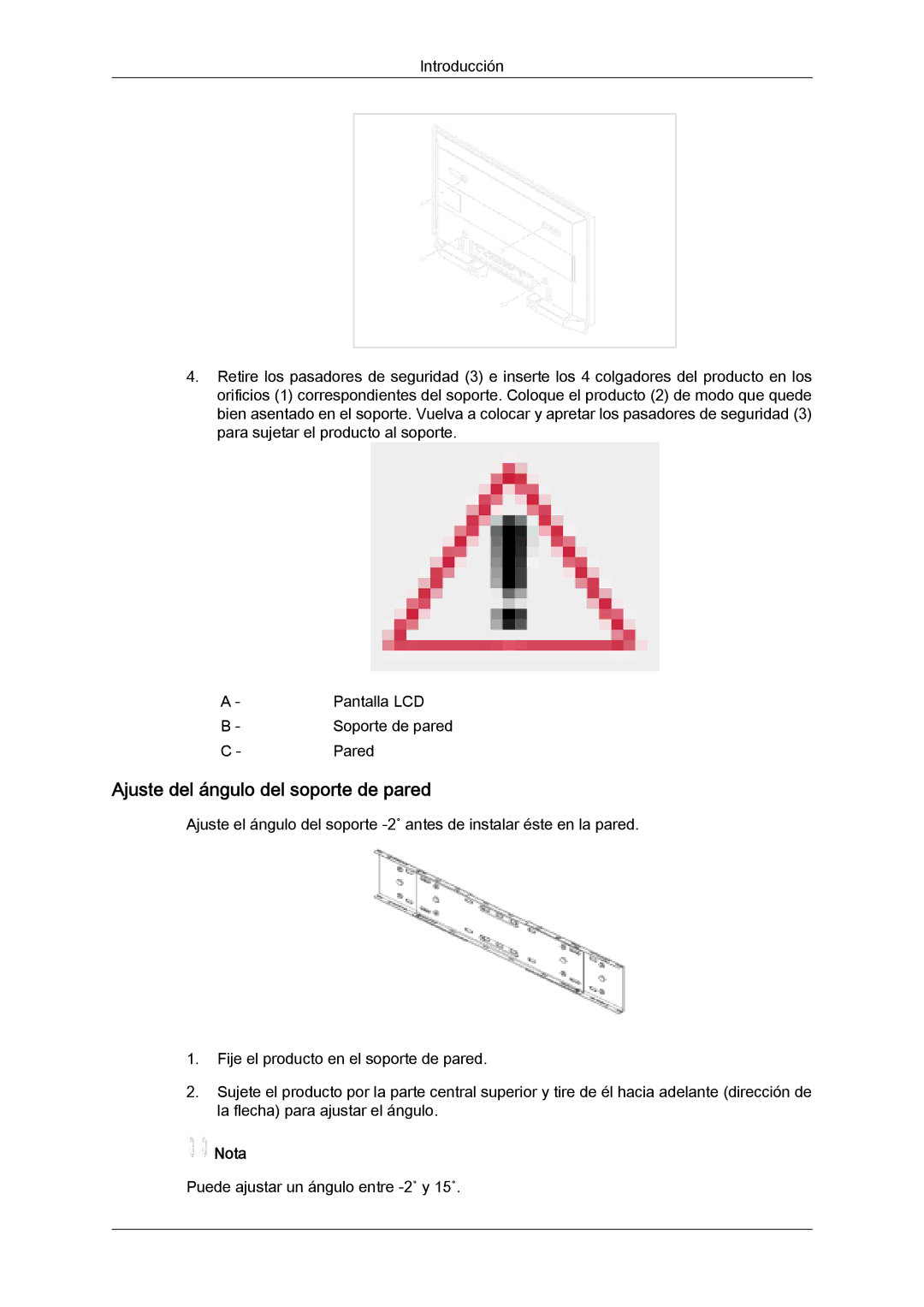 Samsung LH40MGULBC/EN, LH40MGQLBC/EN, LH46MGQLBC/EN, LH46MGULBC/EN, LH40MGULBC/ZB manual Ajuste del ángulo del soporte de pared 