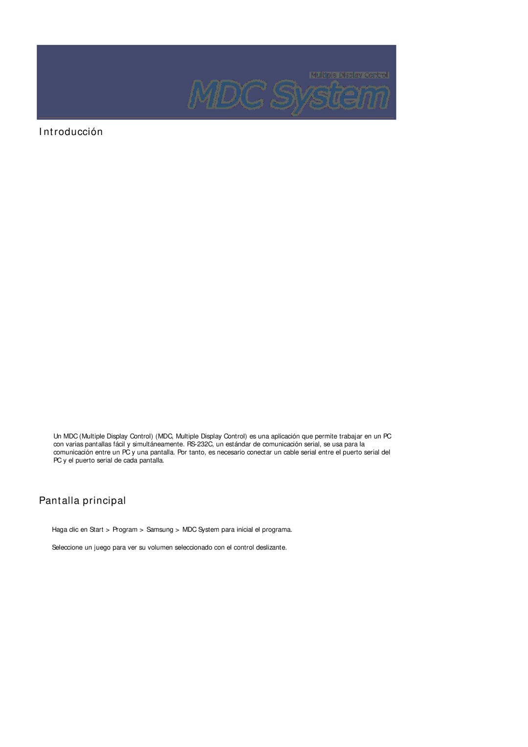 Samsung LH40MGQLBC/EN, LH40MGULBC/EN, LH46MGQLBC/EN, LH46MGULBC/EN, LH40MGULBC/ZB manual Introducción, Pantalla principal 