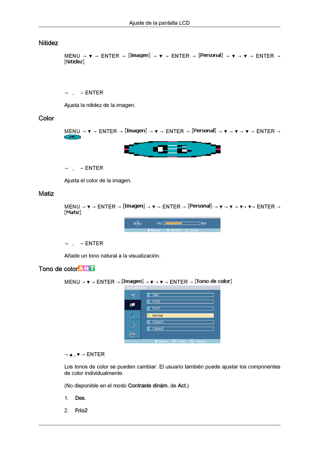 Samsung LH40MGULBC/EN, LH40MGQLBC/EN, LH46MGQLBC/EN, LH46MGULBC/EN, LH40MGULBC/ZB manual Color, Matiz, Des Frío2 