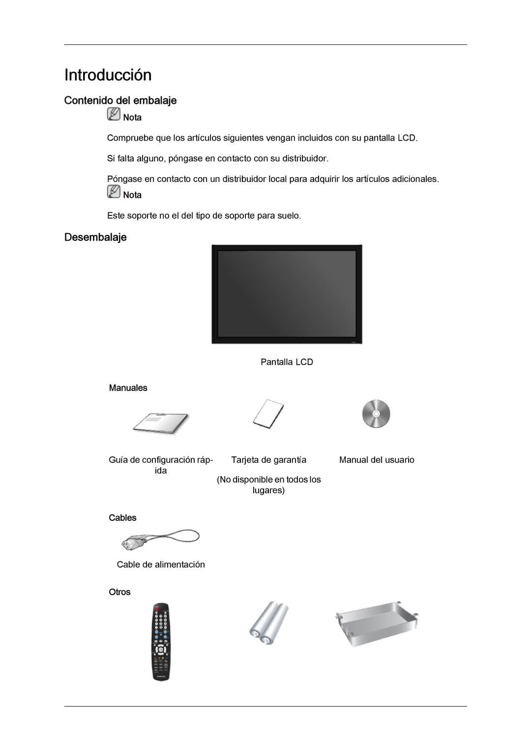 Samsung LH46MGQLBC/EN, LH40MGULBC/EN, LH40MGQLBC/EN, LH46MGULBC/EN, LH40MGULBC/ZB manual Contenido del embalaje, Desembalaje 