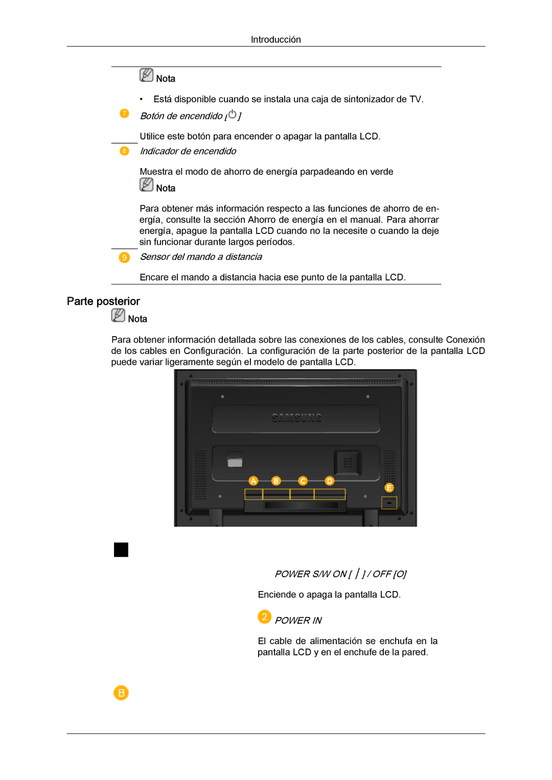 Samsung LH40MGULBC/EN, LH40MGQLBC/EN, LH46MGQLBC/EN, LH46MGULBC/EN, LH40MGULBC/ZB manual Parte posterior, Power 