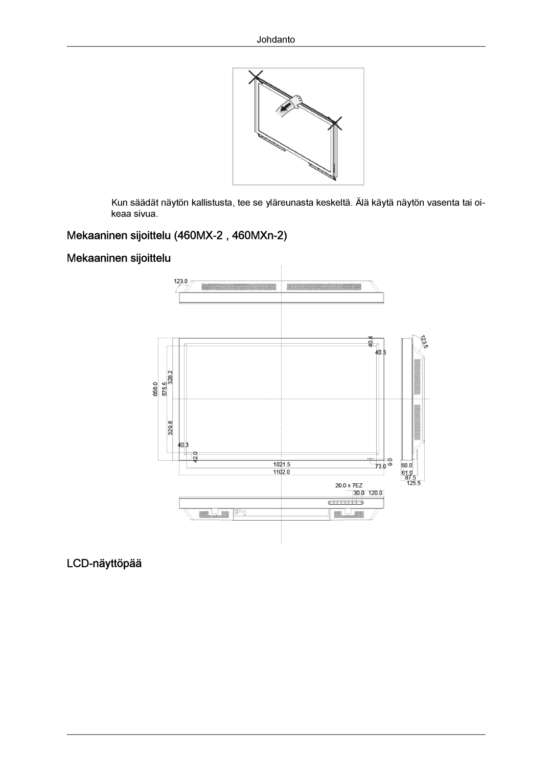 Samsung LH40MGQLBC/EN, LH40MGULBC/EN, LH46MGQLBC/EN, LH46MGULBC/EN Mekaaninen sijoittelu 460MX-2 , 460MXn-2 LCD-näyttöpää 