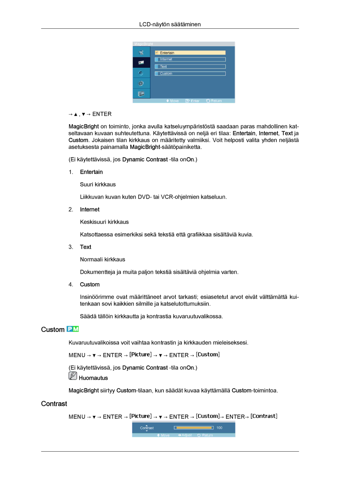 Samsung LH46MGQLBC/EN, LH40MGULBC/EN, LH40MGQLBC/EN, LH46MGULBC/EN manual Custom, Contrast 